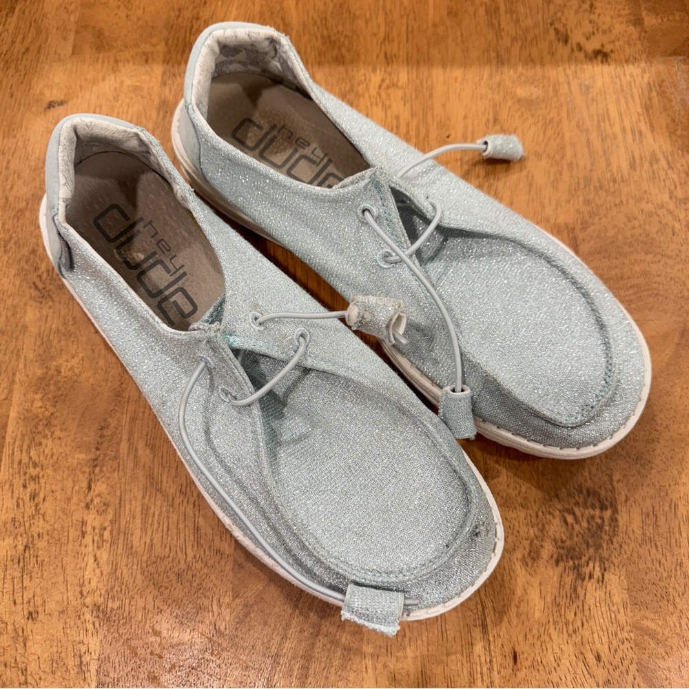 Hey Dude Womens Wendy Stretch Sparkling Sky Blue Casual Slip On Sneaker Size 9